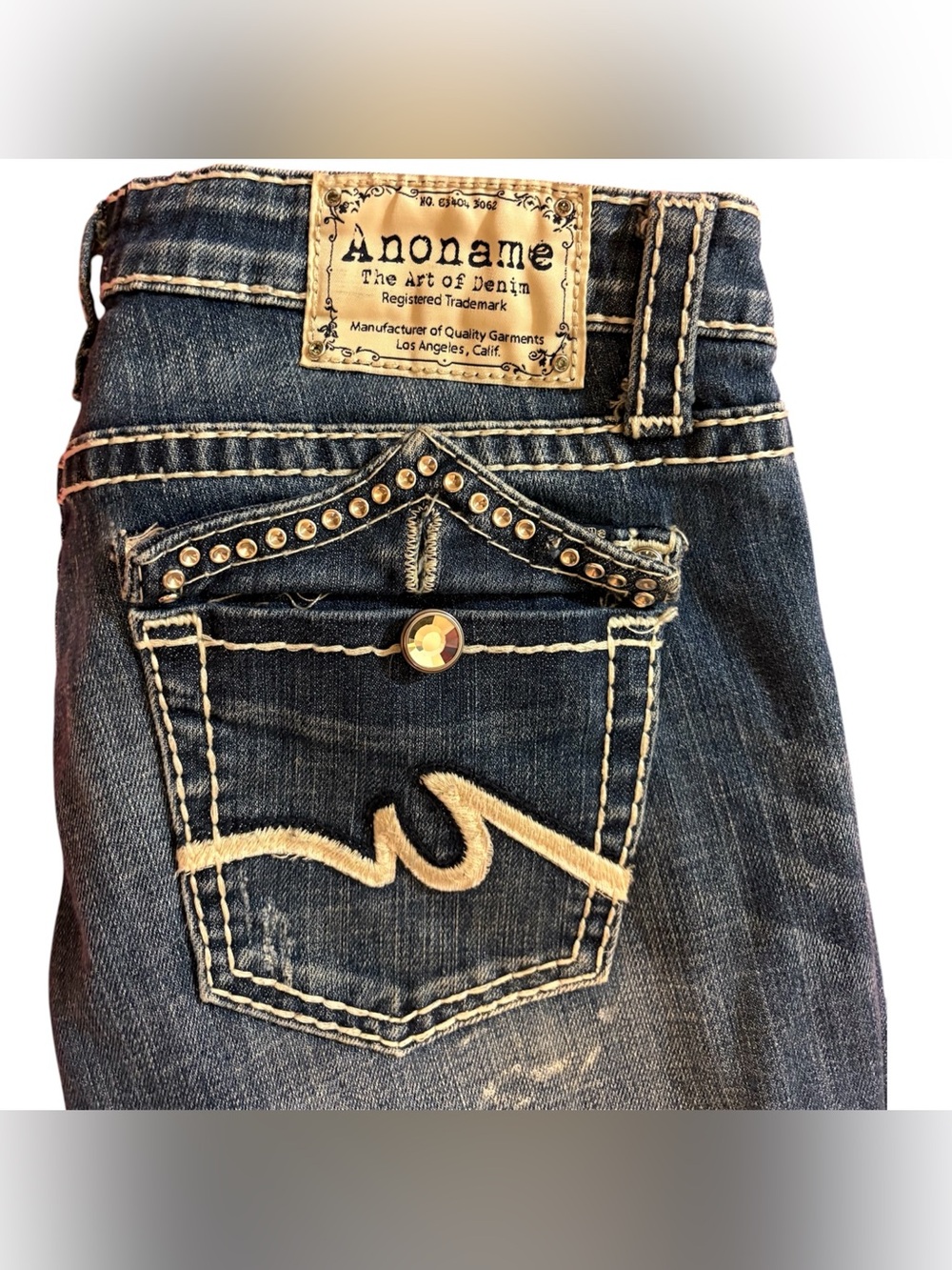 Anoname Embroidered embelished Denim Jeans Pocket Detail cut off jeans/capri